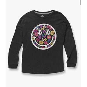 Volcom Stone Floral Smiley Face Long Sleeve Girls Oversize Tee Size 8/10